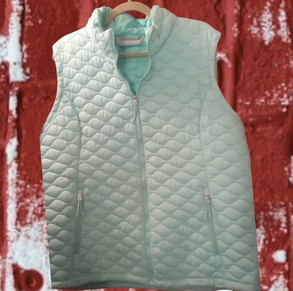 Lovely Free Country Lightweight Zip Up Quilted Vest w/Pockets Lite Aqua XXL NEW